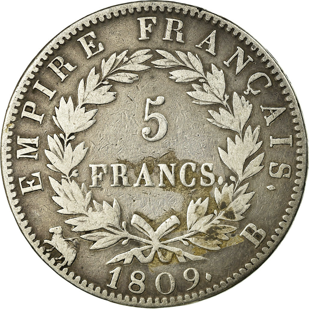 Coin, France, Napoléon I, 5 Francs, 1809, Rouen, VF(30-35), Silver, KM:694.2