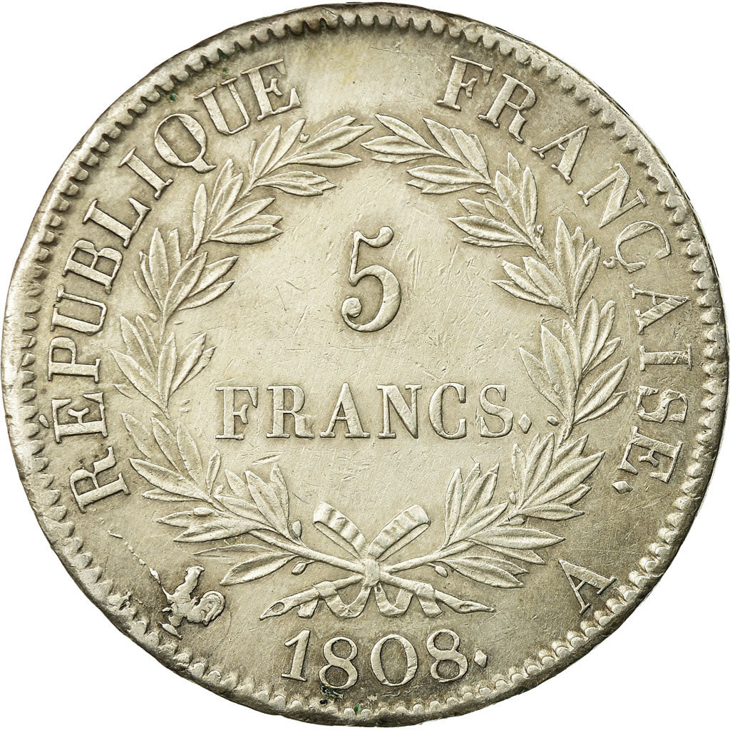 Coin, France, Napoléon I, 5 Francs, 1808, Paris, EF(40-45), Silver, KM:686.1