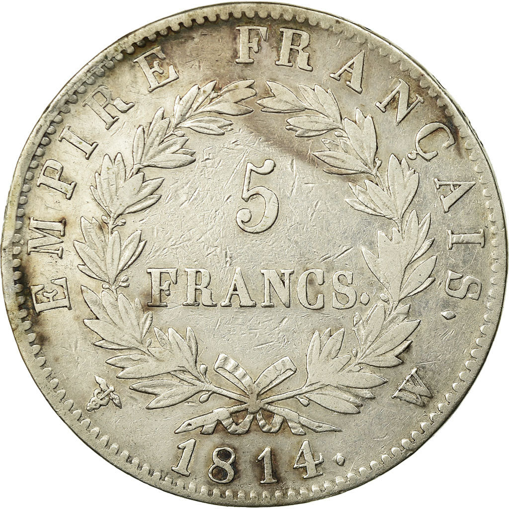 Moeda, França, Napoléon I, 5 Francs, 1814, Lille, VF(30-35), Prata, KM:694.16