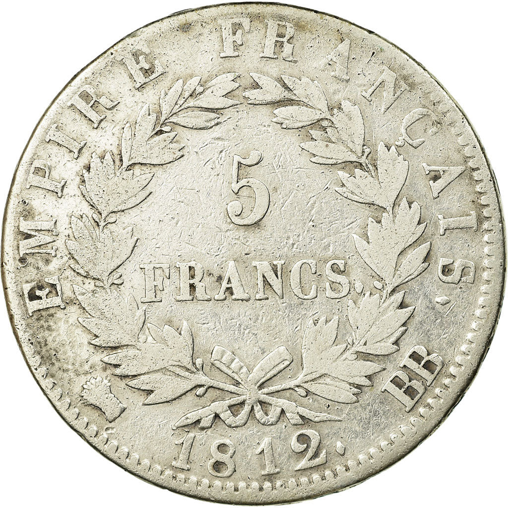 Coin, France, Napoléon I, 5 Francs, 1812, Strasbourg, VF(20-25), Silver