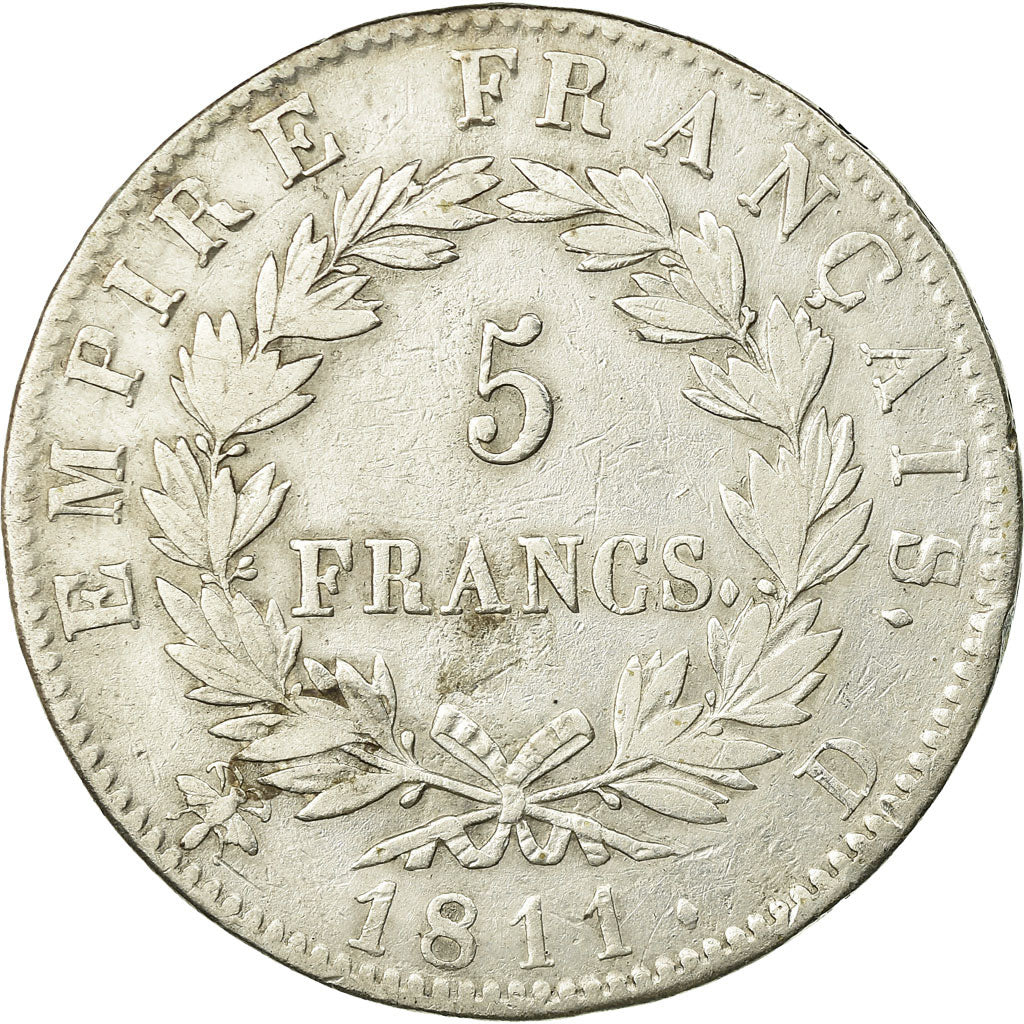 Coin, France, Napoléon I, 5 Francs, 1811, Lyon, VF(30-35), Silver, KM:694.5