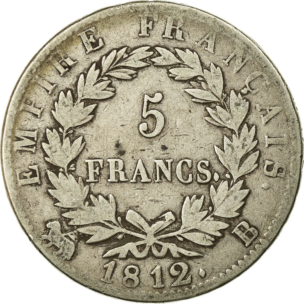 Moneta, Francja, Napoléon I, 5 Francs, 1812, Rouen, VF(20-25), Srebro, KM:694.2