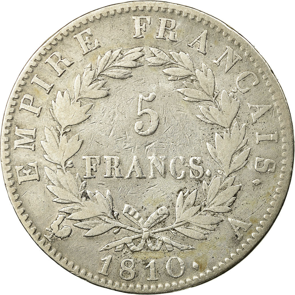Münze, Frankreich, Napoléon I, 5 Francs, 1810, Paris, S+, Silber, KM:694.1