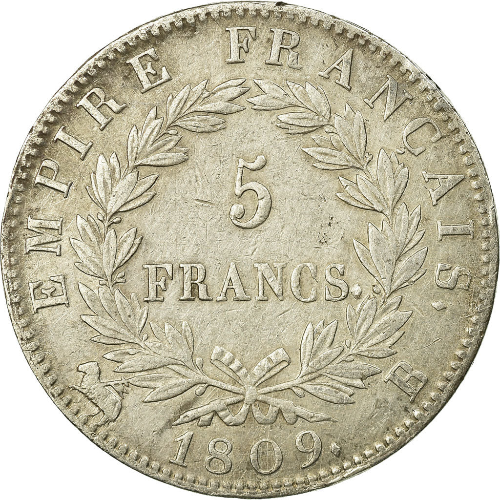 Coin, France, Napoléon I, 5 Francs, 1809, Rouen, VF(30-35), Silver, KM:694.2