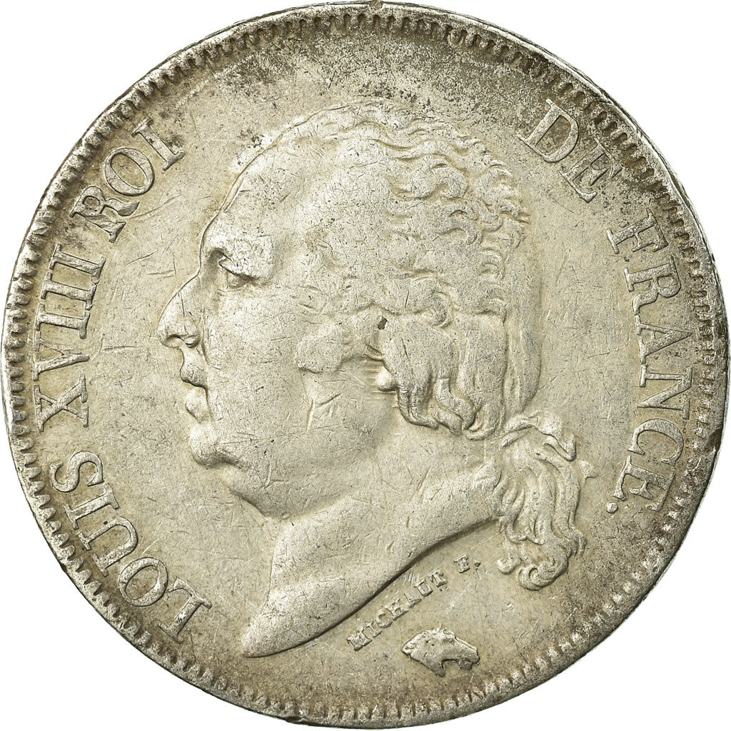 Moneta, Francia, Louis XVIII, 5 Francs, 1824, Limoges, MB, Argento, KM:711.6