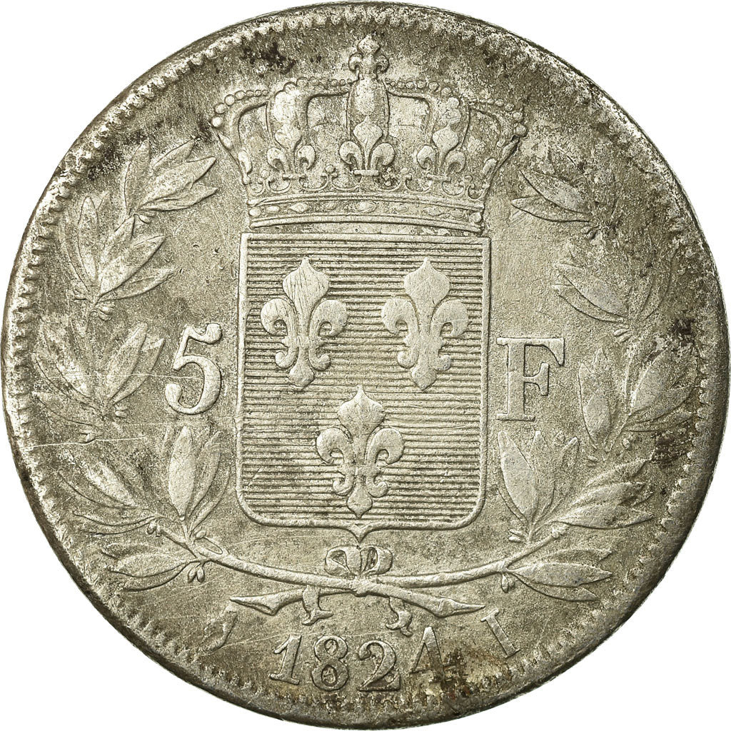 Moneta, Francia, Louis XVIII, 5 Francs, 1824, Limoges, MB, Argento, KM:711.6