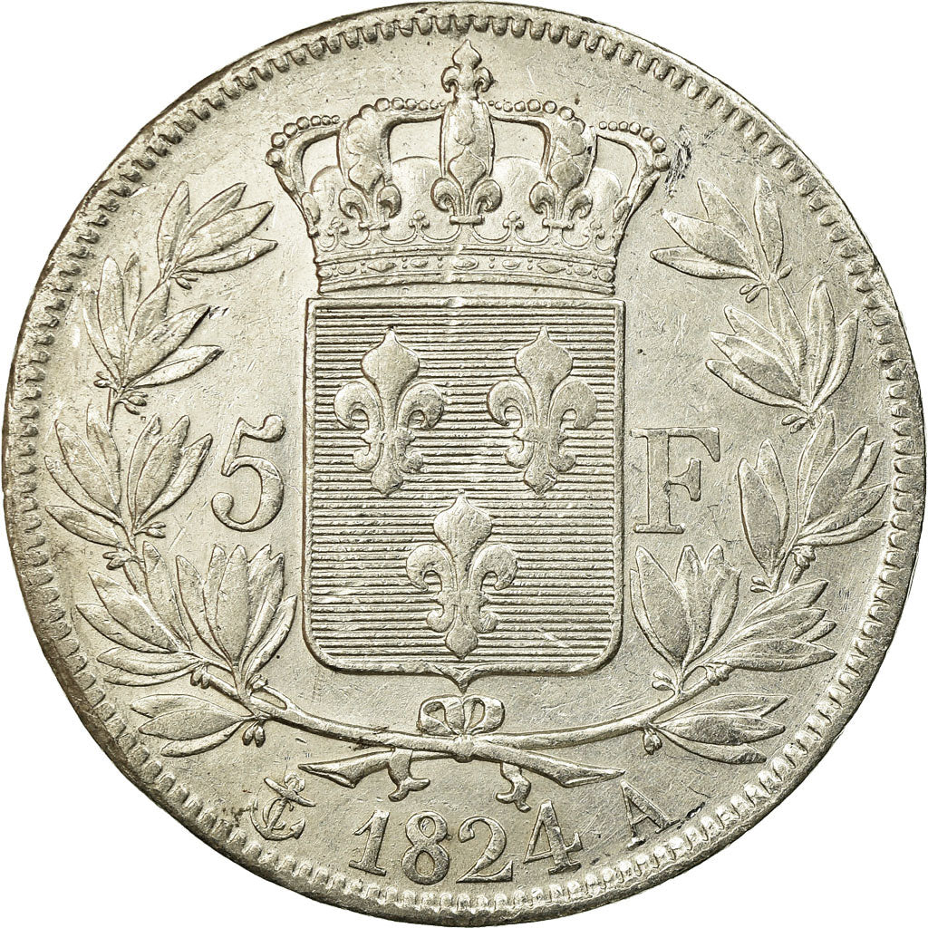 Coin, France, Louis XVIII, 5 Francs, 1824, Paris, VF(30-35)
