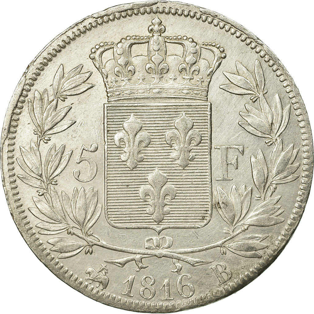 Coin, France, Louis XVIII, 5 Francs, 1816, Rouen, EF(40-45)
