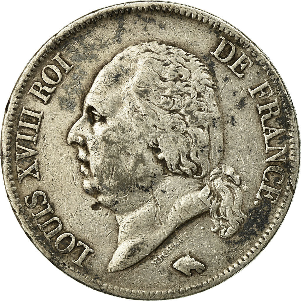 Münze, Frankreich, Louis XVIII, 5 Francs, 1823, Lyons, S+, Silber, KM:711.4