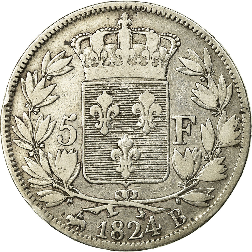 Moneta, Francja, Louis XVIII, Louis XVIII, 5 Francs, 1824, Rouen, VF(30-35)