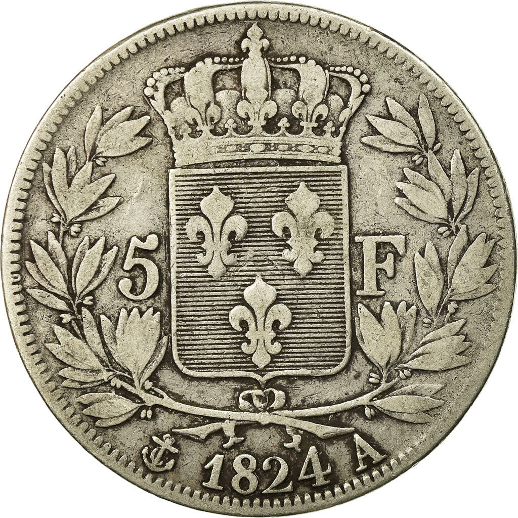 Coin, France, Louis XVIII, 5 Francs, 1824, Paris, VF(30-35)