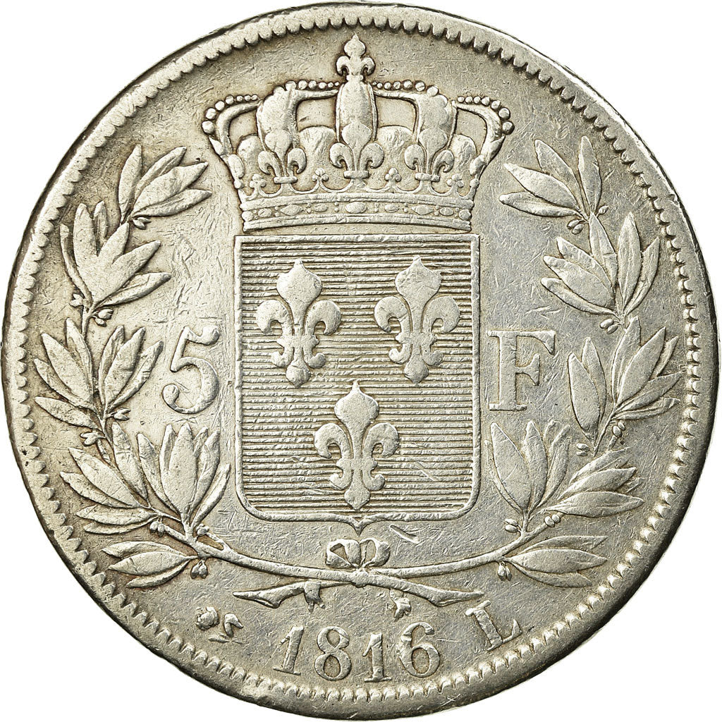 Münze, Frankreich, Louis XVIII, 5 Francs, 1816, Bayonne, S+, Silber, KM:711.8