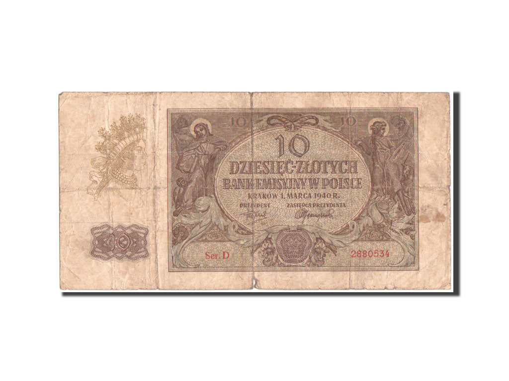 Poland, 10 Zlotych, 1.3.1940, KM:94