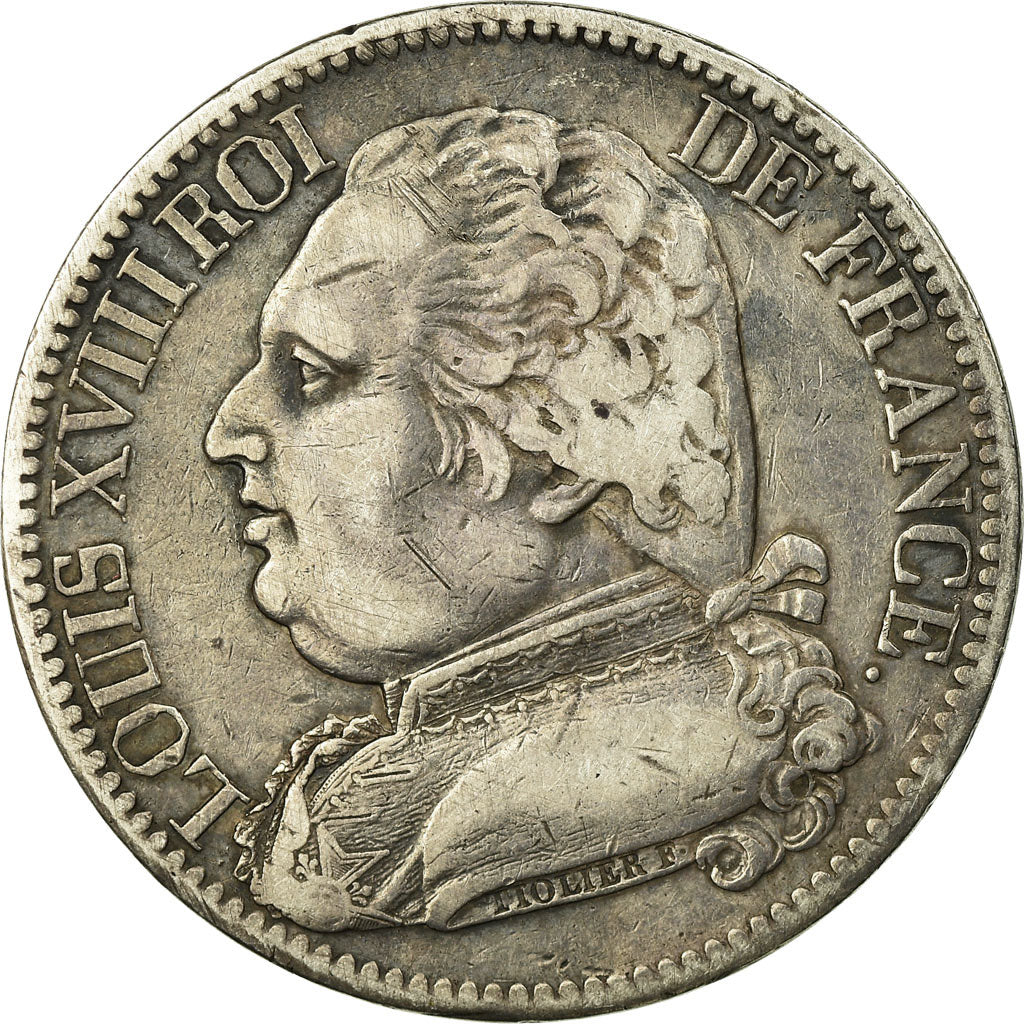 Moneda, Francia, Louis XVIII, 5 Francs, 1815, Paris, MBC, Plata, KM:702.1