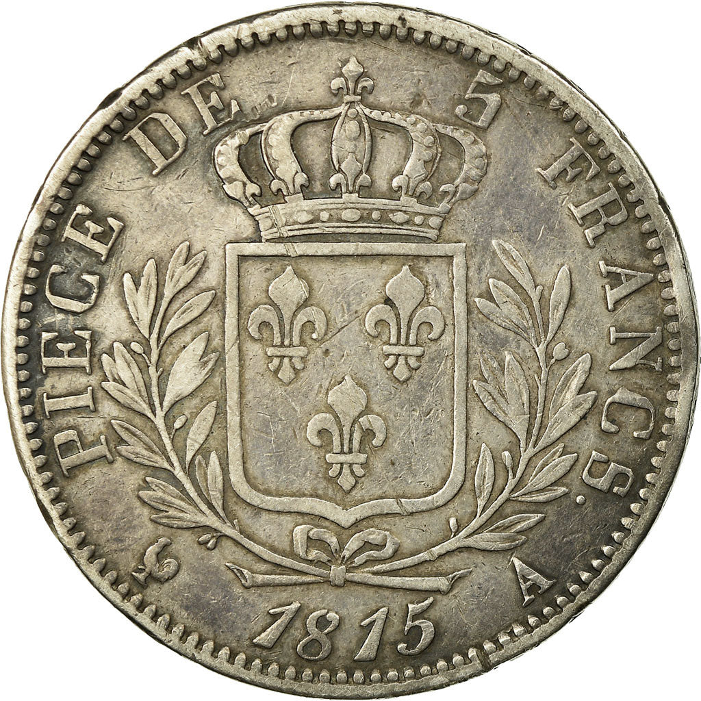 Moneda, Francia, Louis XVIII, 5 Francs, 1815, Paris, MBC, Plata, KM:702.1