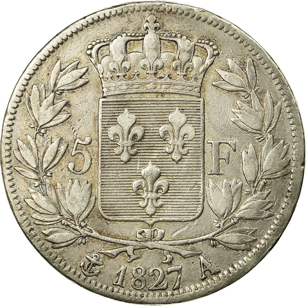 Coin, France, Charles X, 5 Francs, 1827, Paris, EF(40-45), Silver, KM:728.1