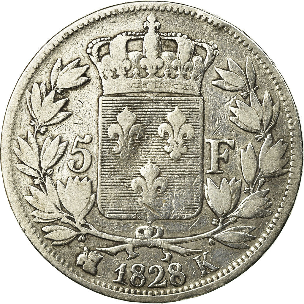 Munten, Frankrijk, Charles X, 5 Francs, 1828, Bordeaux, FR+, Zilver, KM:728.7