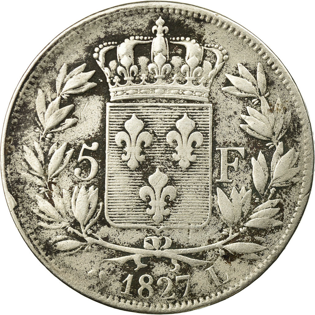 Monnaie, France, Charles X, 5 Francs, 1827, Bayonne, TB, Argent, Gadoury:644