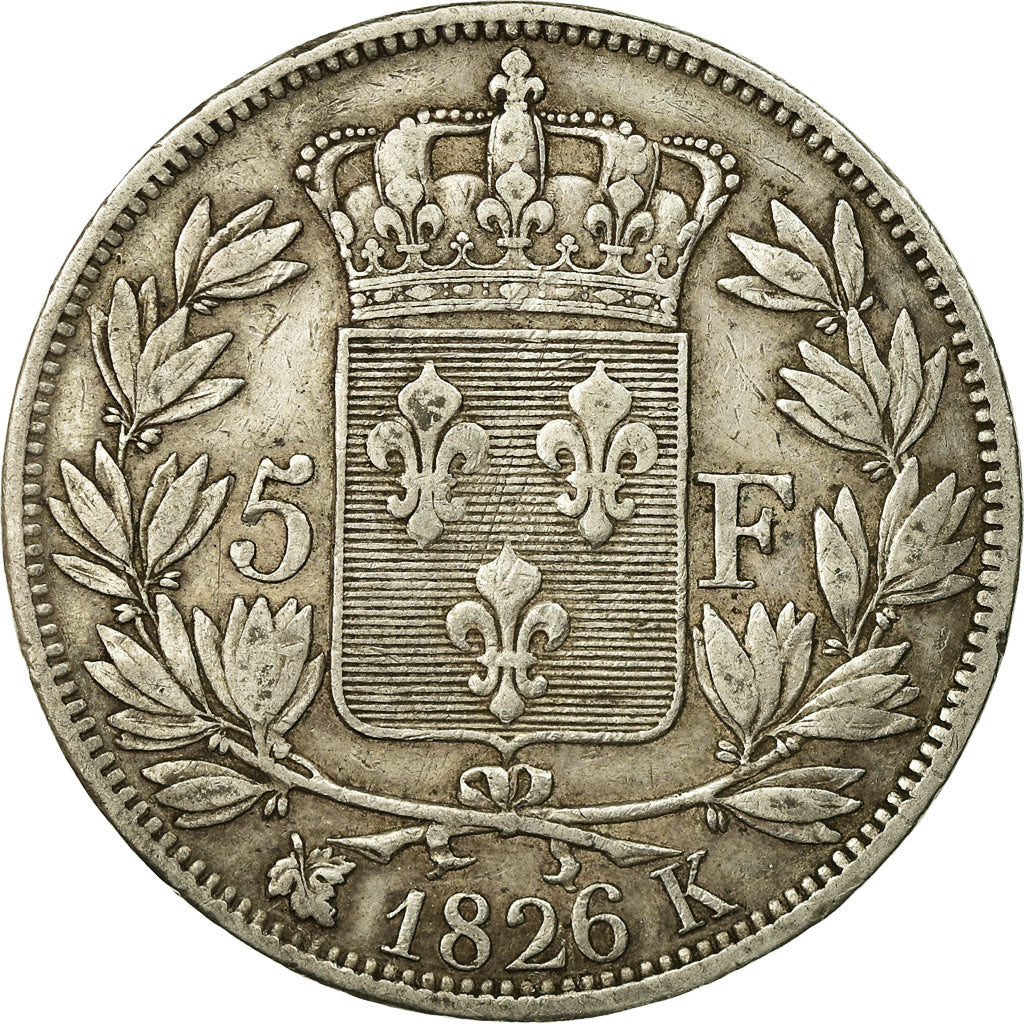 Coin, France, Charles X, 5 Francs, 1826, Bordeaux, VF(30-35), Silver, KM:720.7