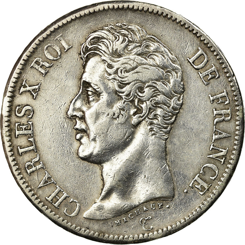 Moneta, Francia, Charles X, 5 Francs, 1825, Paris, V à l'envers, BB, Argento