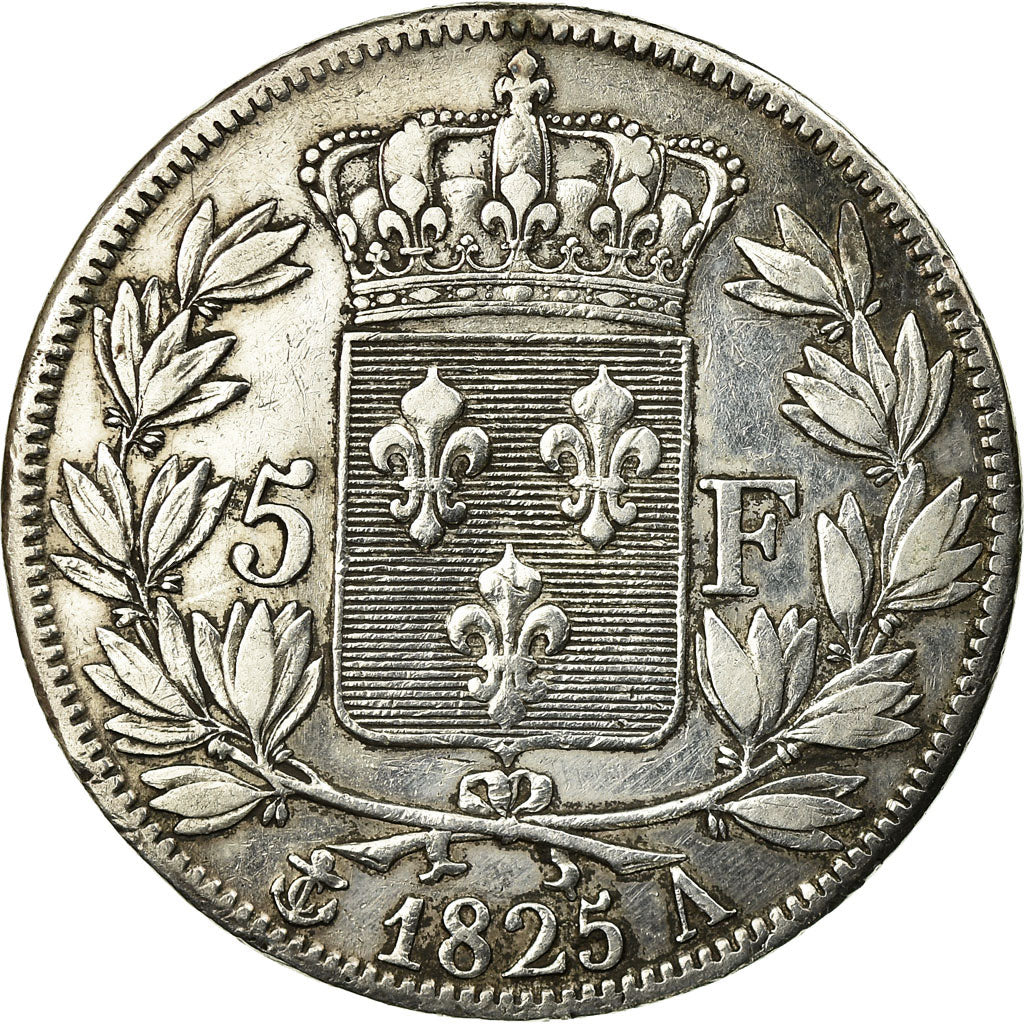 Moneta, Francia, Charles X, 5 Francs, 1825, Paris, V à l'envers, BB, Argento