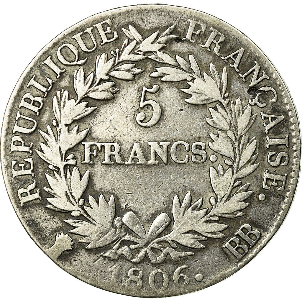 Coin, France, Napoléon I, 5 Francs, 1806, Strasbourg, VF(20-25), Silver
