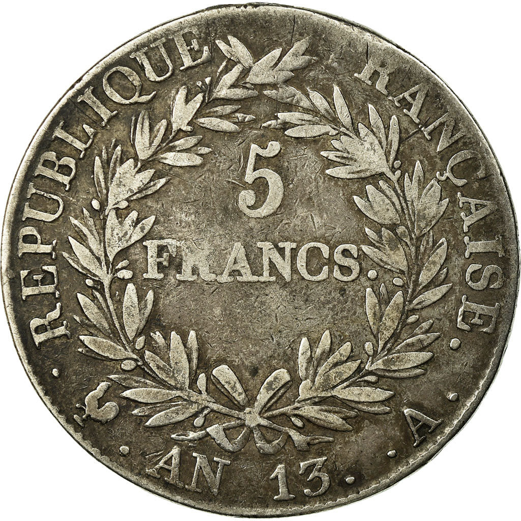 Moeda, França, Napoléon I, 5 Francs, AN 13, Paris, VF(20-25), Prata, KM:662.1