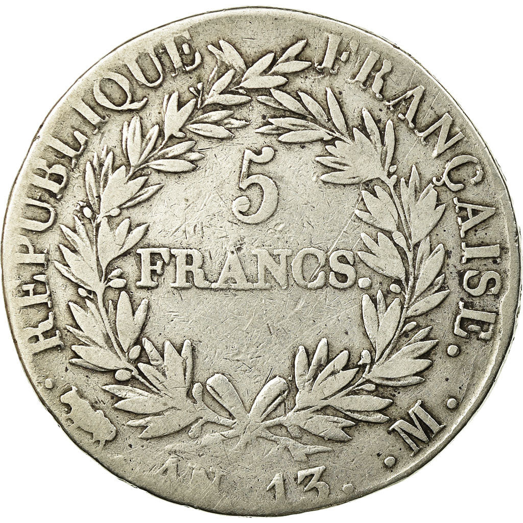 Moneda, Francia, Napoléon I, 5 Francs, AN 13, Toulouse, BC+, Plata, KM:662.10