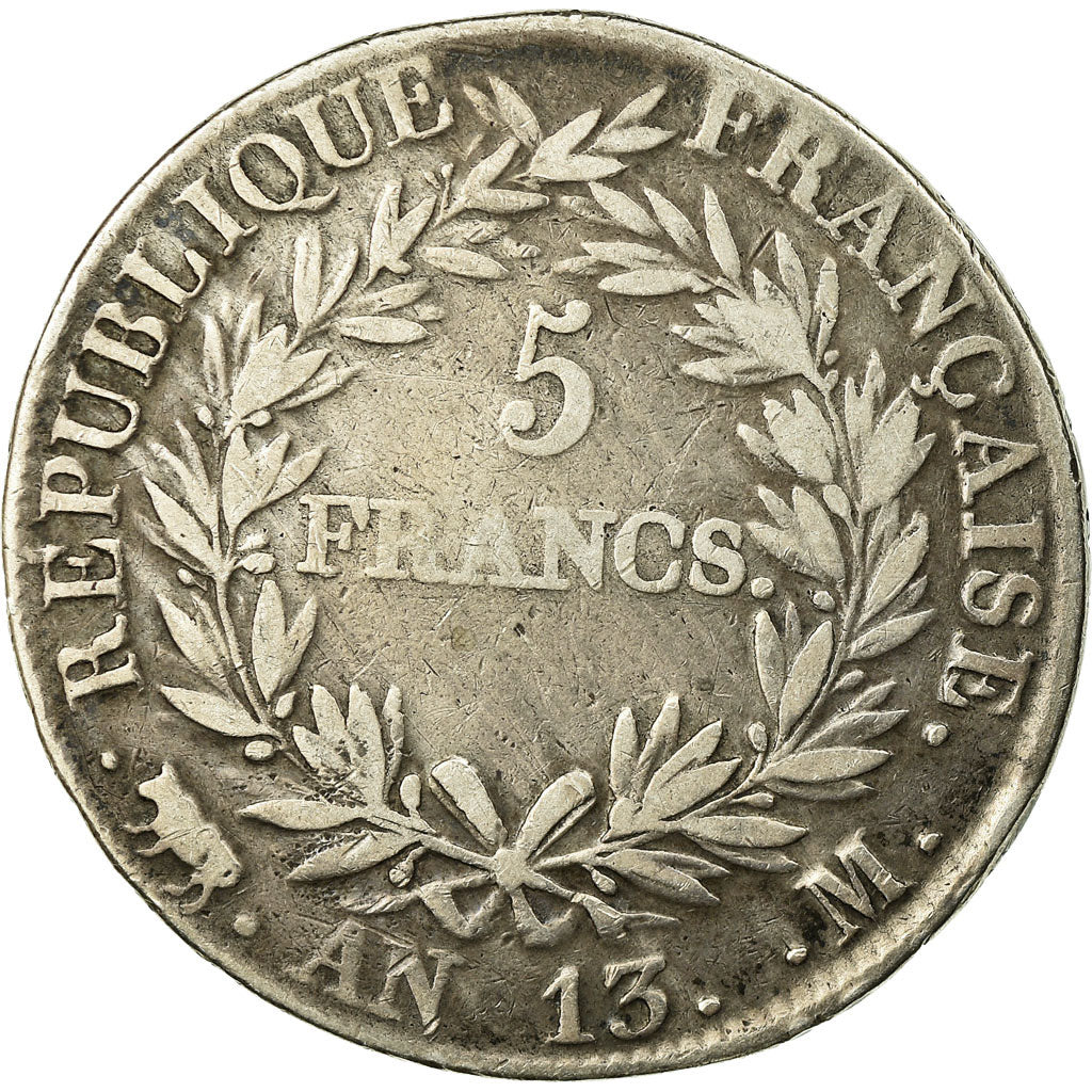 Moneda, Francia, Napoléon I, 5 Francs, AN 13, Toulouse, BC+, Plata, KM:662.10