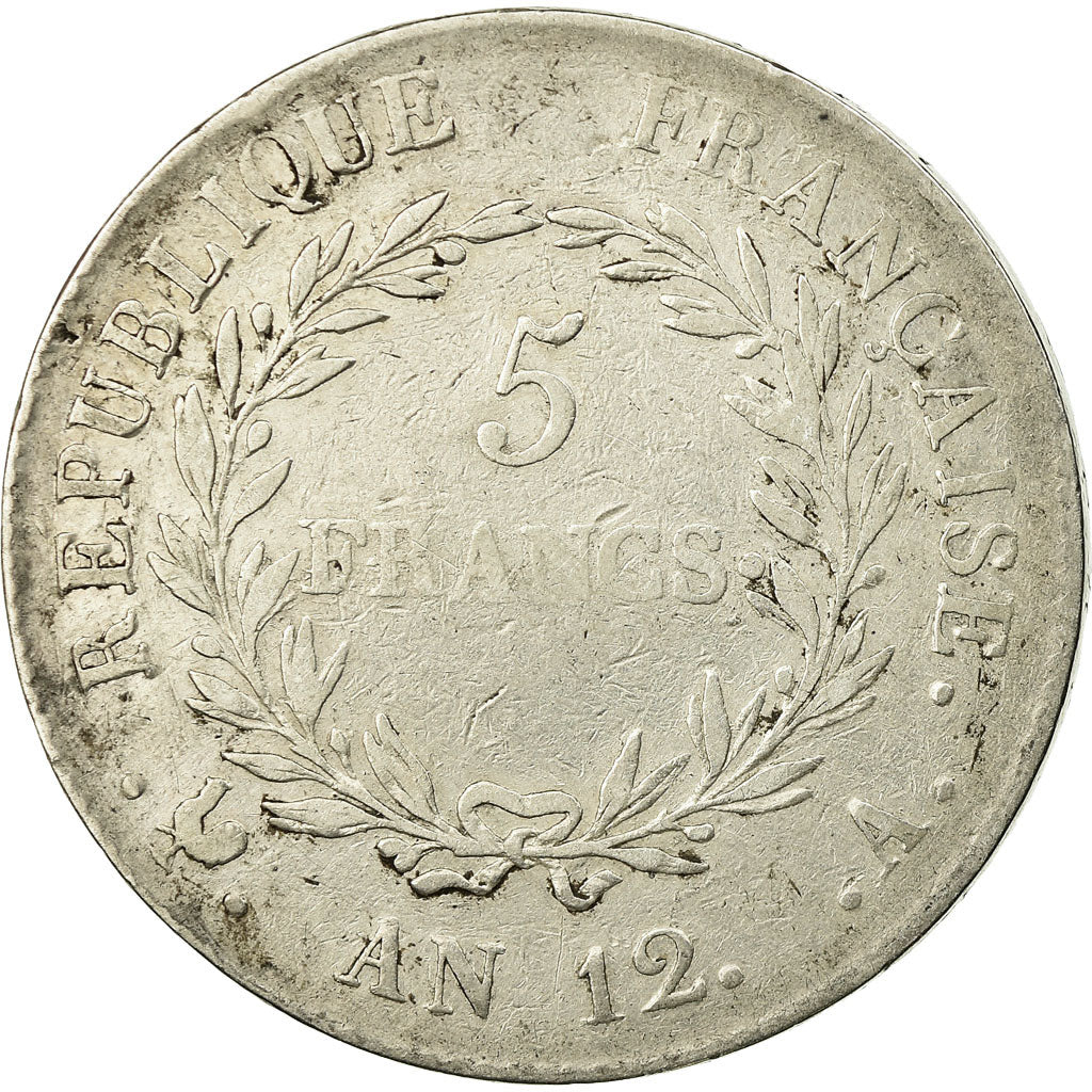 Moeda, França, Napoléon I, 5 Francs, An 12, Paris, VF(30-35), Prata, KM:659.1