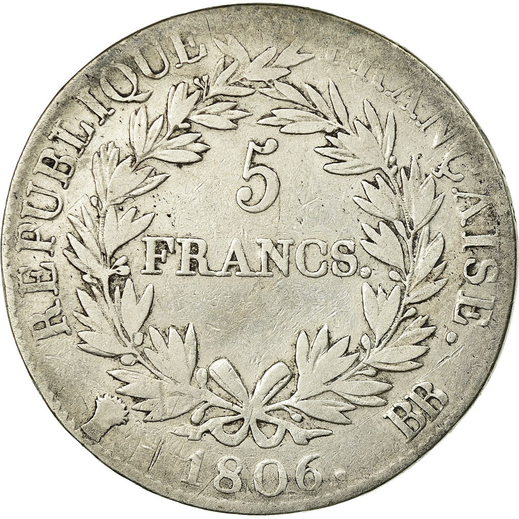 Coin, France, Napoléon I, 5 Francs, 1806, Strasbourg, VF(20-25), Silver