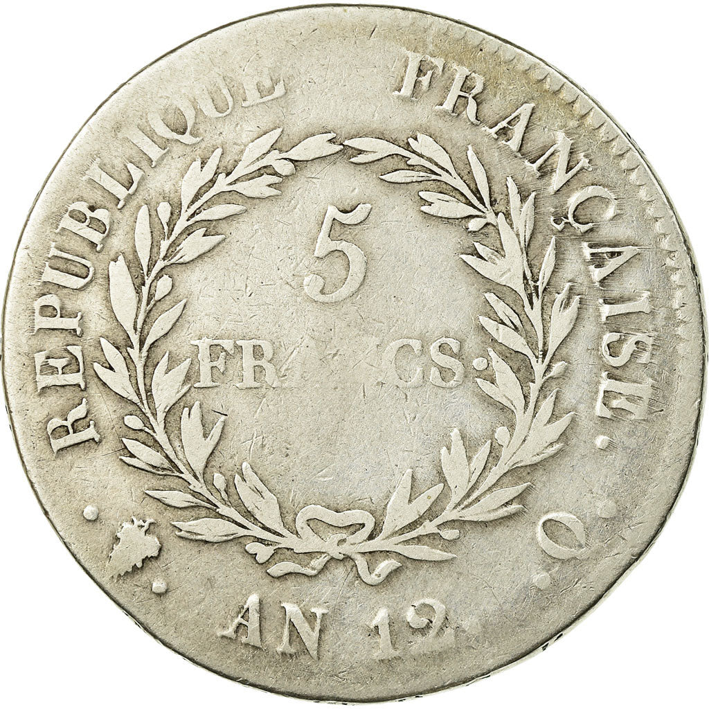 Moneta, Francia, Napoléon I, 5 Francs, An 12, Perpignan, MB, Argento, KM:659.12