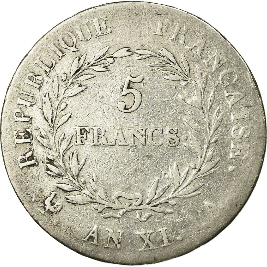 Monnaie, France, Napoléon I, 5 Francs, An XI, Paris, TB+, Argent, Gadoury:577