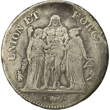 Coin, France, Union et Force, 5 Francs, AN 5, Paris, VF(20-25), Silver