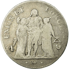 Moneta, Francja, Union et Force, 5 Francs, AN 6, Paris, VF(20-25), Srebro