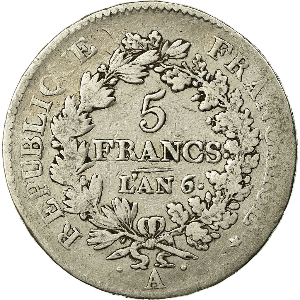 Moneta, Francja, Union et Force, 5 Francs, AN 6, Paris, VF(20-25), Srebro