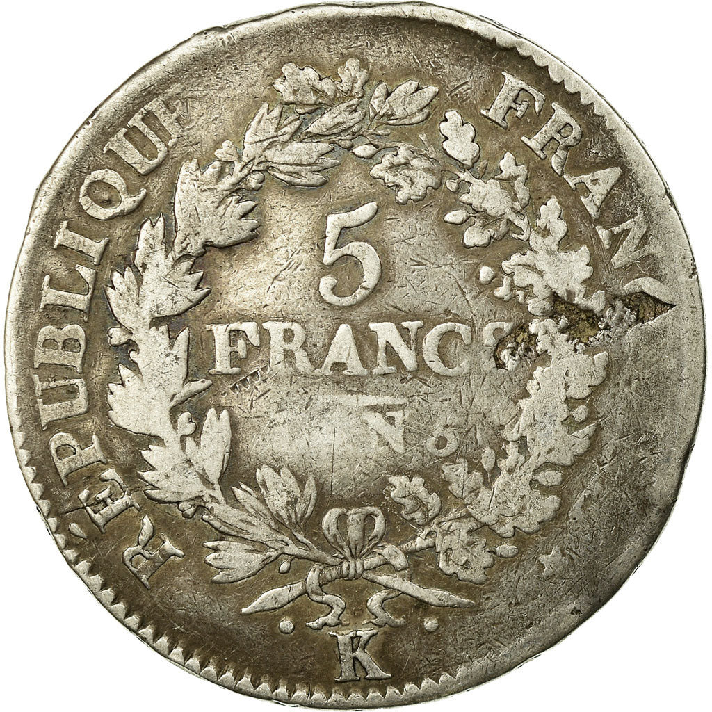 Monnaie, France, Union et Force, 5 Francs, AN 5, Bordeaux, TB, Argent