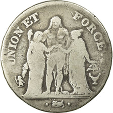 Moneda, Francia, Union et Force, 5 Francs, AN 6, Bordeaux, An 6/5, BC+, Plata