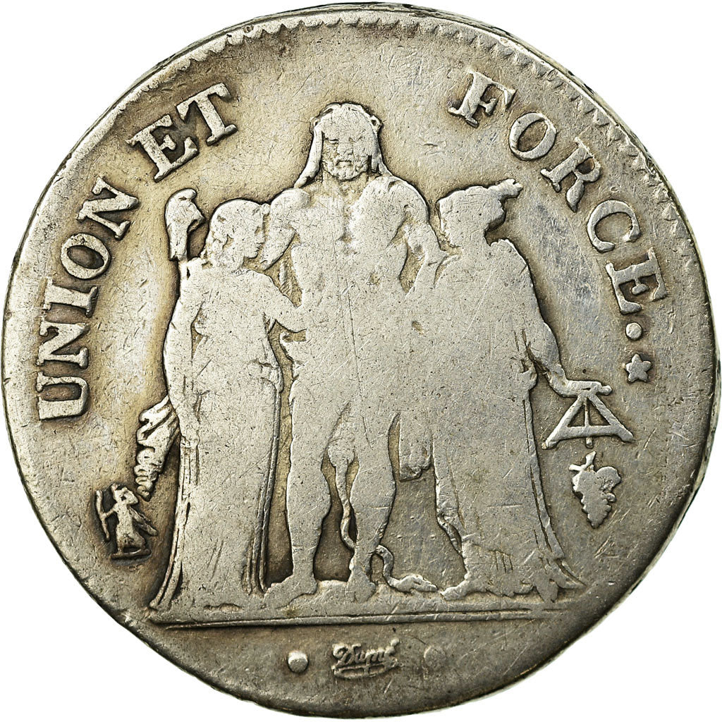 Münze, Frankreich, Union et Force, 5 Francs, AN 8, Perpignan, S, Silber