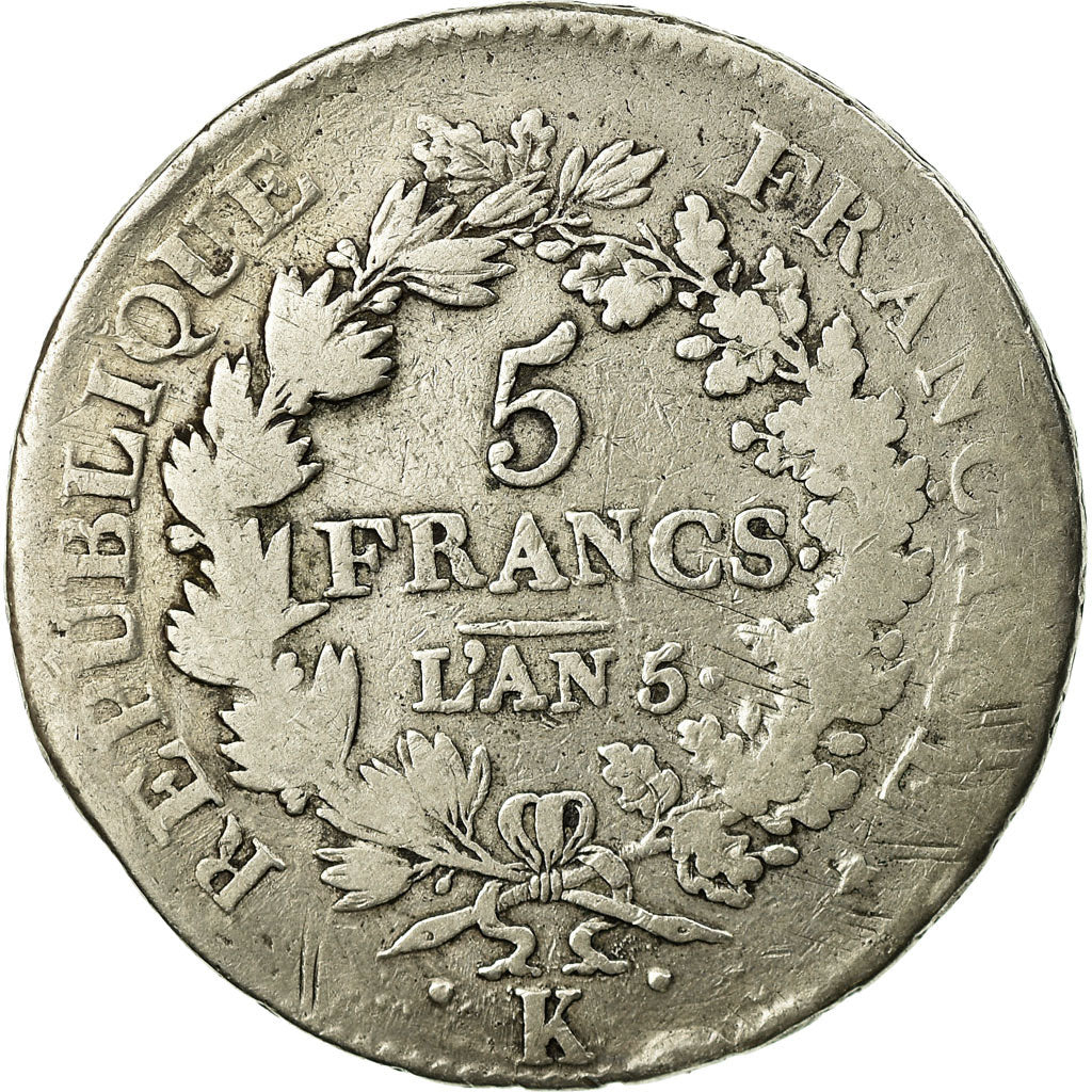 Münze, Frankreich, Union et Force, 5 Francs, AN 5, Bordeaux, S, Silber