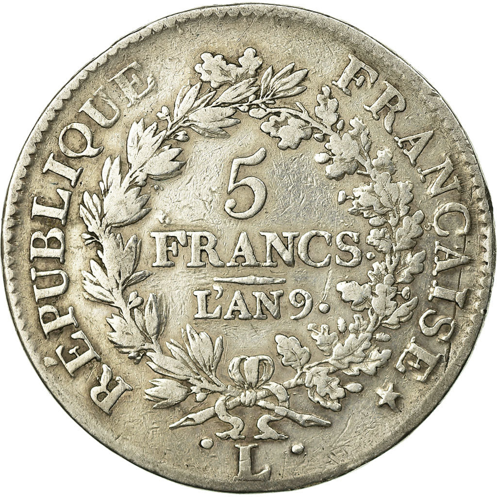 Coin, France, Union et Force, 5 Francs, AN 9, Bayonne, VF(30-35), Silver