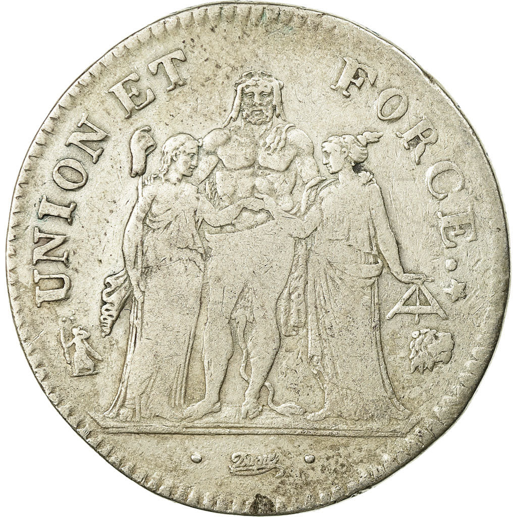 Moneta, Francia, Union et Force, 5 Francs, AN 7, Bayonne, MB+, Argento