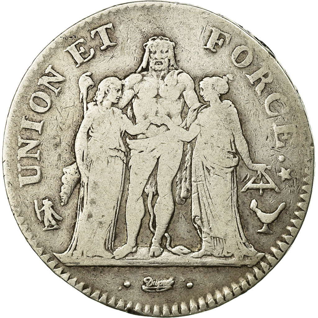 Coin, France, Union et Force, 5 Francs, AN 8, Bordeaux, VF(30-35), Silver