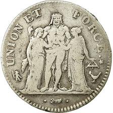 Coin, France, Union et Force, 5 Francs, AN 8, Bordeaux, VF(30-35), Silver