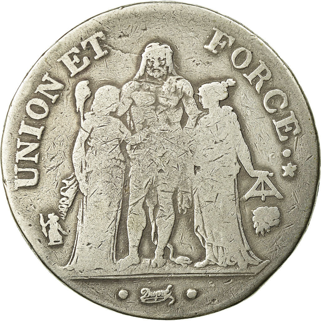 Monnaie, France, Union et Force, 5 Francs, AN 8, Bayonne, TB, Argent