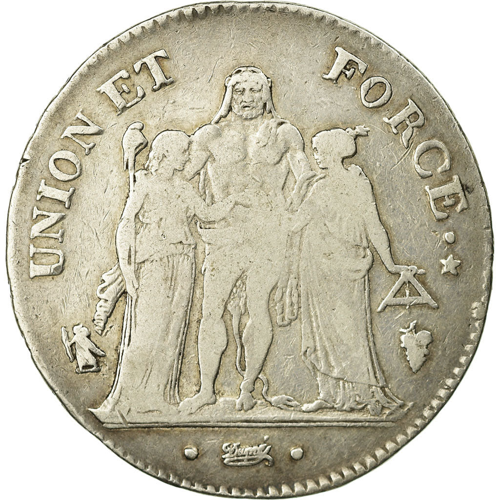 Coin, France, Union et Force, 5 Francs, AN 5, Perpignan, VF(30-35), Silver