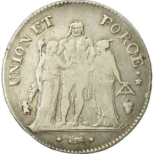 Coin, France, Union et Force, 5 Francs, AN 5, Perpignan, VF(30-35), Silver