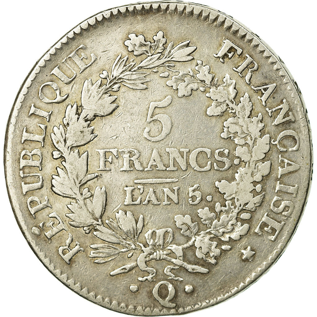 Coin, France, Union et Force, 5 Francs, AN 5, Perpignan, VF(30-35), Silver