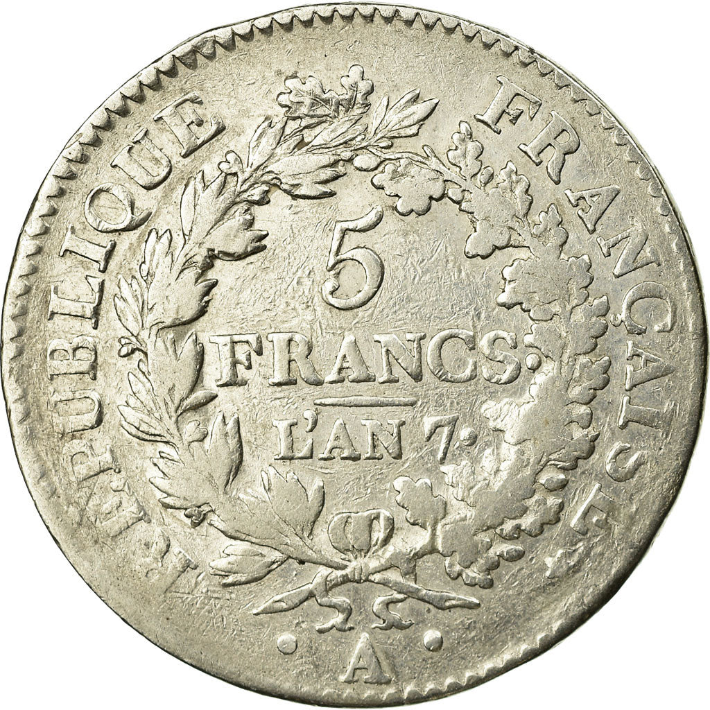 Coin, France, Union et Force, 5 Francs, AN 7, Paris, VF(20-25), Silver