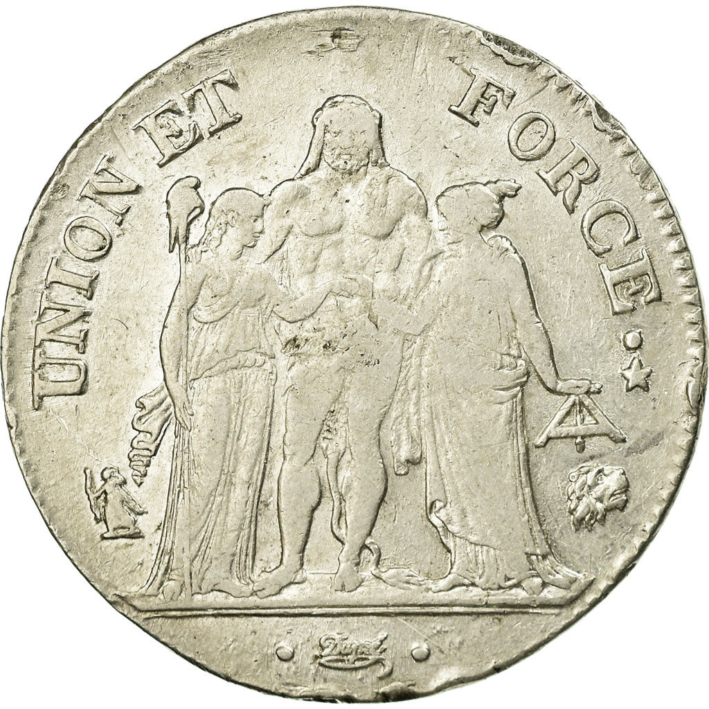 Moneta, Francia, Union et Force, 5 Francs, AN 7, Bayonne, MB+, Argento